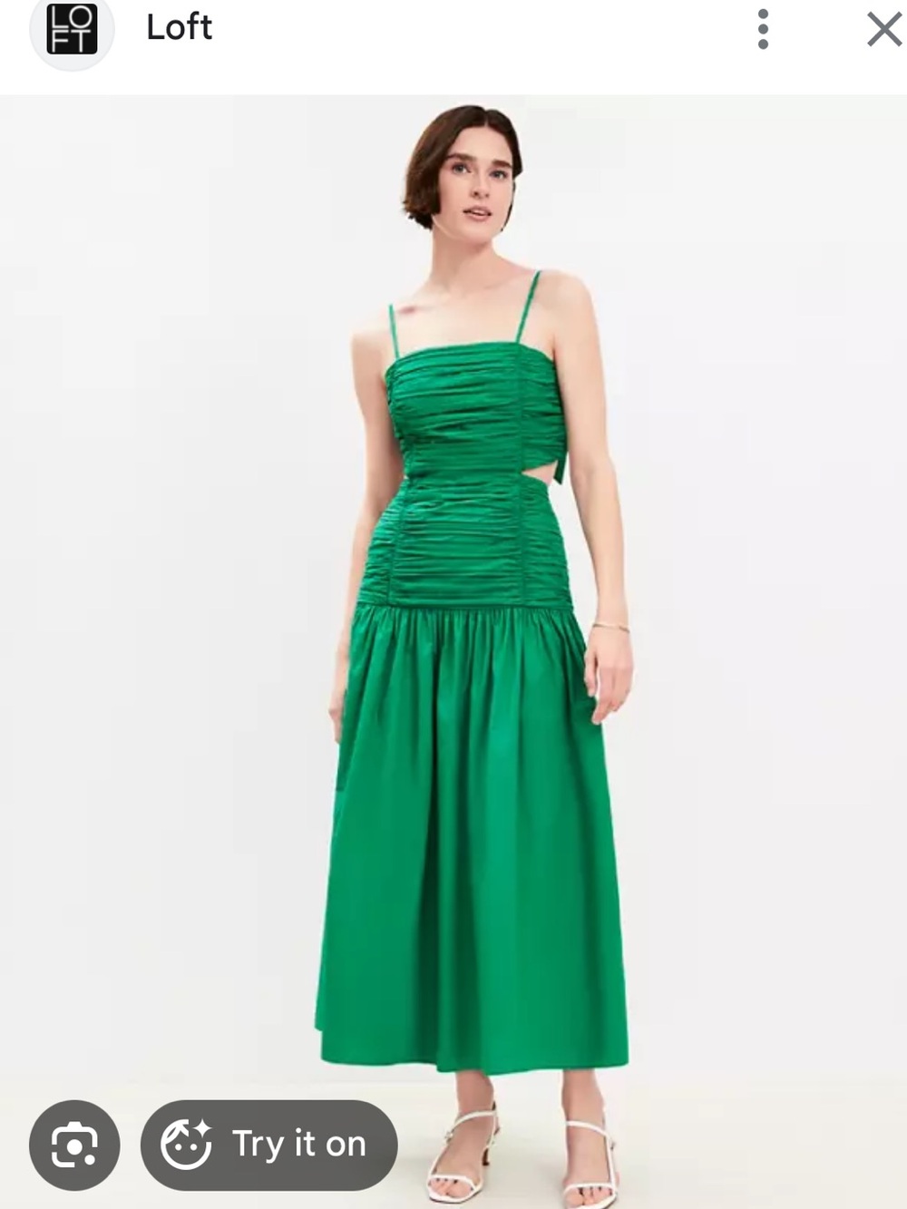 NWT LOFT | Poplin Cutout Tie Back Ruched Midi Dress | Green | Size 6